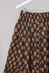 Georgie Button Up Skirt in Saddle Brown Block Print Floral