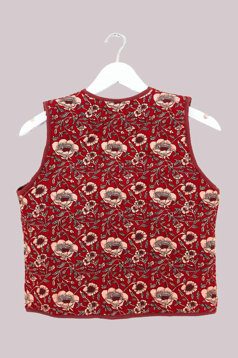 Dixie Quilted Waistcoat Top in Poppy Red Block Print Floral