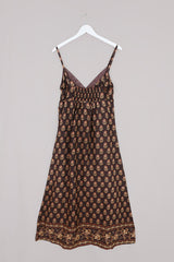 Isobel Maxi Dress in Saddle Brown Block Print Floral