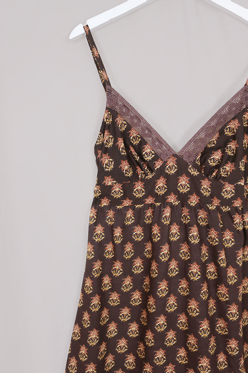 Isobel Maxi Dress in Saddle Brown Block Print Floral
