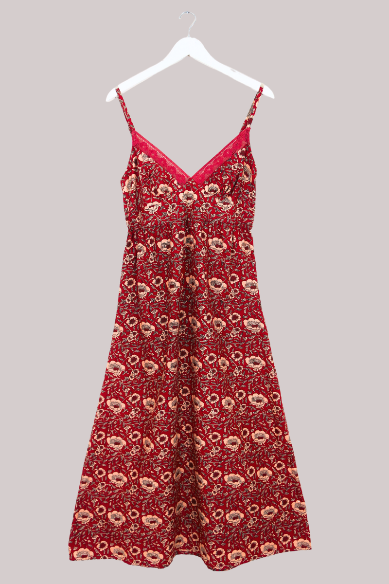 Isobel Maxi Dress in Poppy Red Block Print Floral