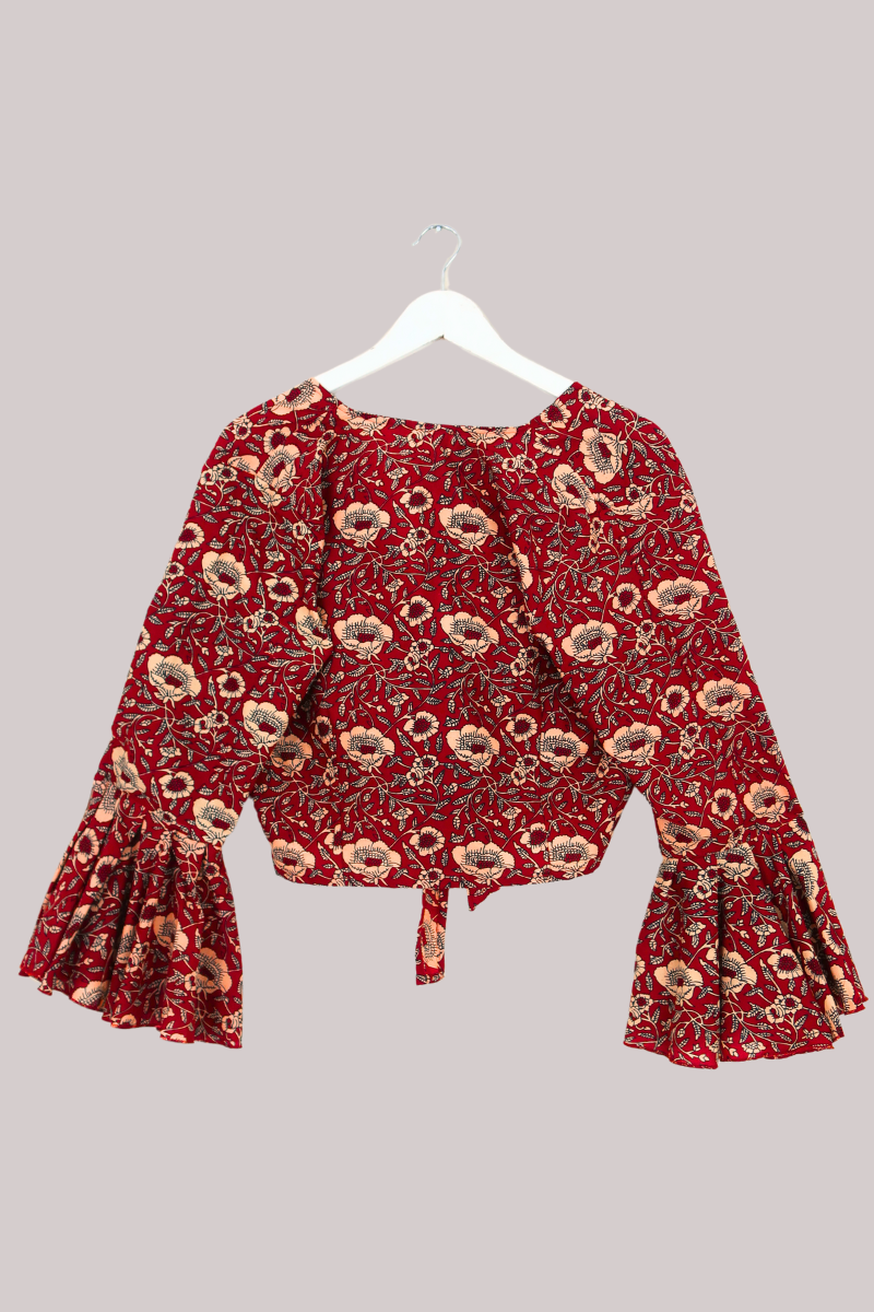 Sylvia Wrap Top in Poppy Red Block Print Floral