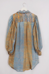 Bonnie Shirt Dress - Pearlescent Blue Buds - Vintage Indian Sari - Size M/L By All About Audrey