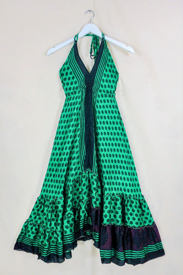 Blossom Midi Halter Dress - Emerald & Jet Polka Dot - Free Size S-M/L By All About Audrey