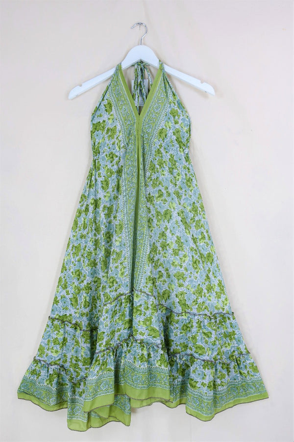 Blossom Midi Halter Dress - Sage Watercolour Floral - Free Size XS-M/L By All About Audrey