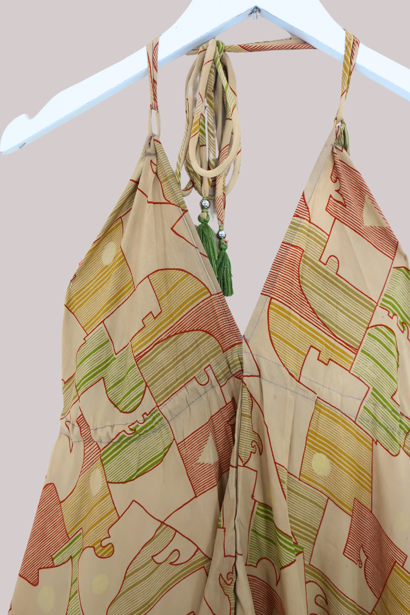 SALE | Blossom Halter Maxi Dress - Honey Beige Geometric - Free Size M/L by All About Audrey