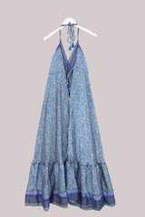 Blossom Halter Maxi Dress - Sky Blue & Bronze Floral - Free Size M/L by All About Audrey