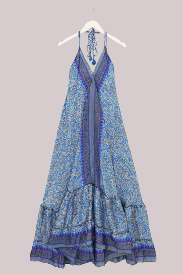 Blossom Halter Maxi Dress - Sky Blue & Bronze Floral - Free Size M/L by All About Audrey
