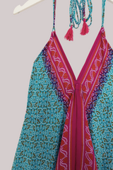 Blossom Halter Maxi Dress - Aqua Blue & Berry Batik - Free Size M/L by All About Audrey