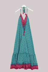 Blossom Halter Maxi Dress - Aqua Blue & Berry Batik - Free Size M/L by All About Audrey