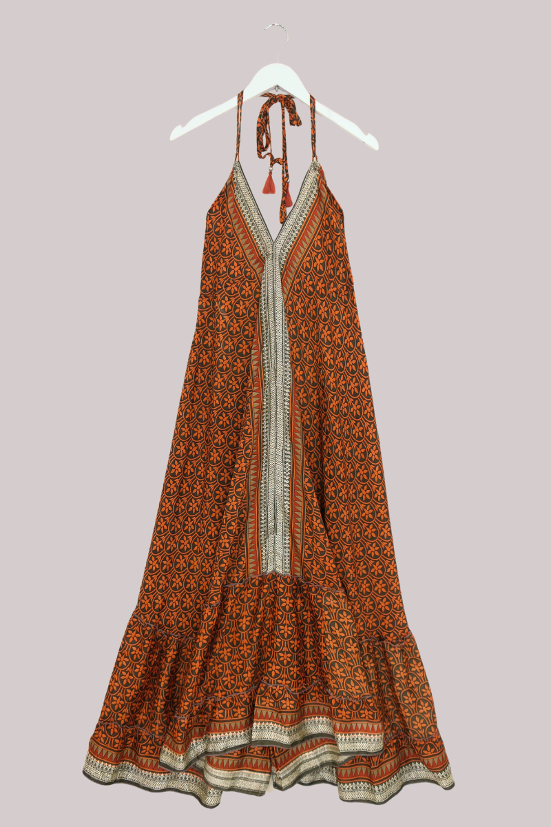 Blossom Halter Maxi Dress - Embroidered Copper Mosaic - Free Size M/L by All About Audrey