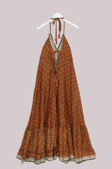 Blossom Halter Maxi Dress - Embroidered Copper Mosaic - Free Size M/L by All About Audrey