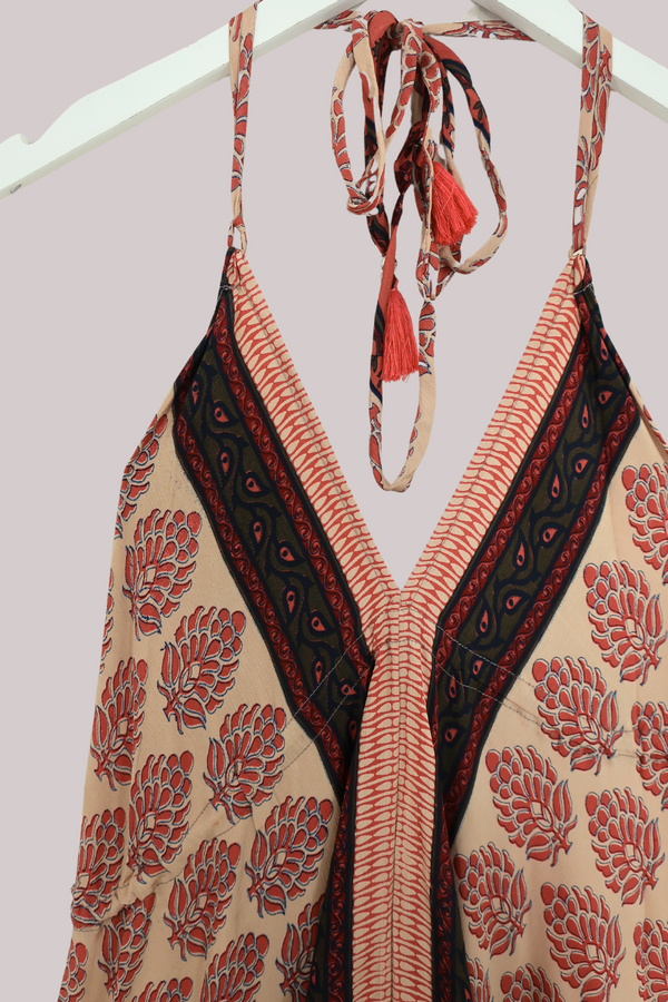 Blossom Halter Maxi Dress - Straw & Rosehip Buds - Free Size M/L by All About Audrey