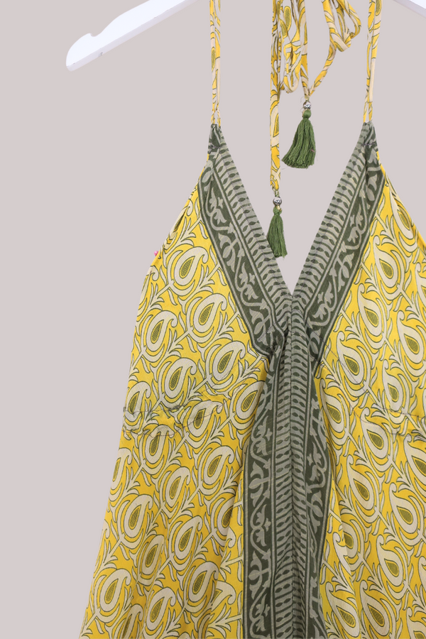 Blossom Halter Maxi Dress - Banana Paisley - Free Size M/L by All About Audrey