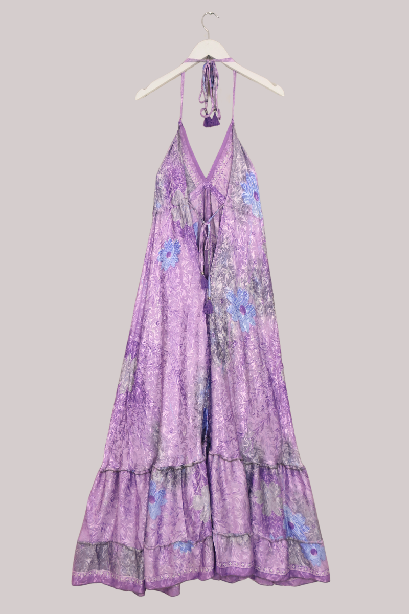 Blossom Halter Maxi Dress - Lilac Watercolour Floral - Free Size M/L by All About Audrey