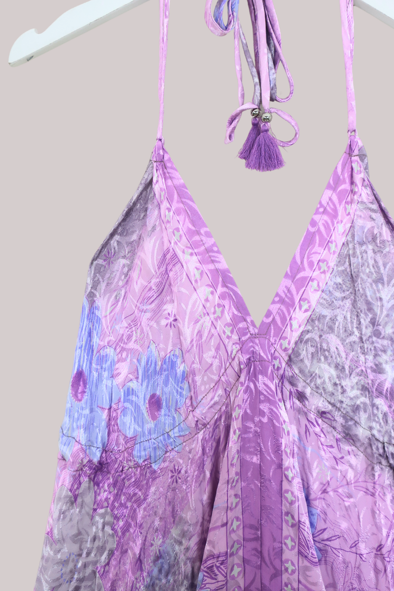 Blossom Halter Maxi Dress - Lilac Watercolour Floral - Free Size M/L by All About Audrey