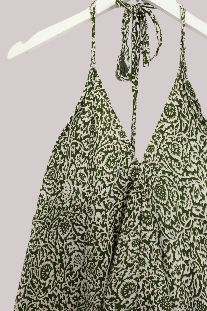 Blossom Halter Maxi Dress - Lush Green Thistles - Free Size M/L by All About Audrey