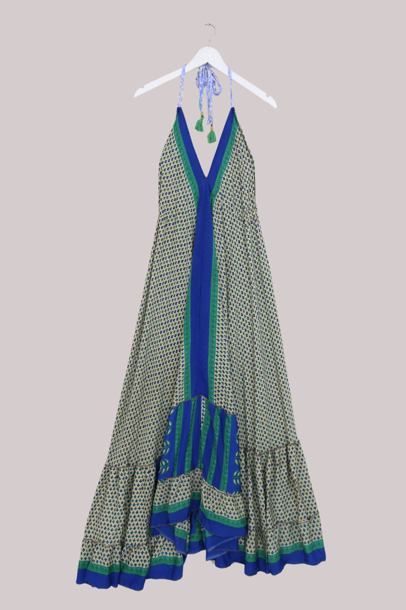 Blossom Halter Maxi Dress - Cream & Royal Blue Ditsy Print - Free Size S/M - All About Audrey