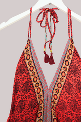 Blossom Halter Maxi Dress - Crimson Ornate Print  - Free Size XL by All About Audrey