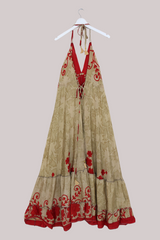 Blossom Halter Maxi Dress - Gold & Ruby Red Vine Print - Free Size S/M - All About Audrey