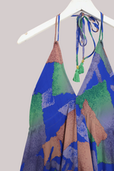 Blossom Halter Maxi Dress - Cobalt Blue & Green Brush Print  - Free Size S/M - All About Audrey