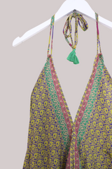 Blossom Halter Maxi Dress - Lime Lilypad Mosaic - Free Size XL by All About Audrey
