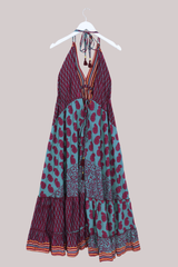 Blossom Halter Midi Dress - Teal & Wine Wildflower - Free Size XL by All About Audrey