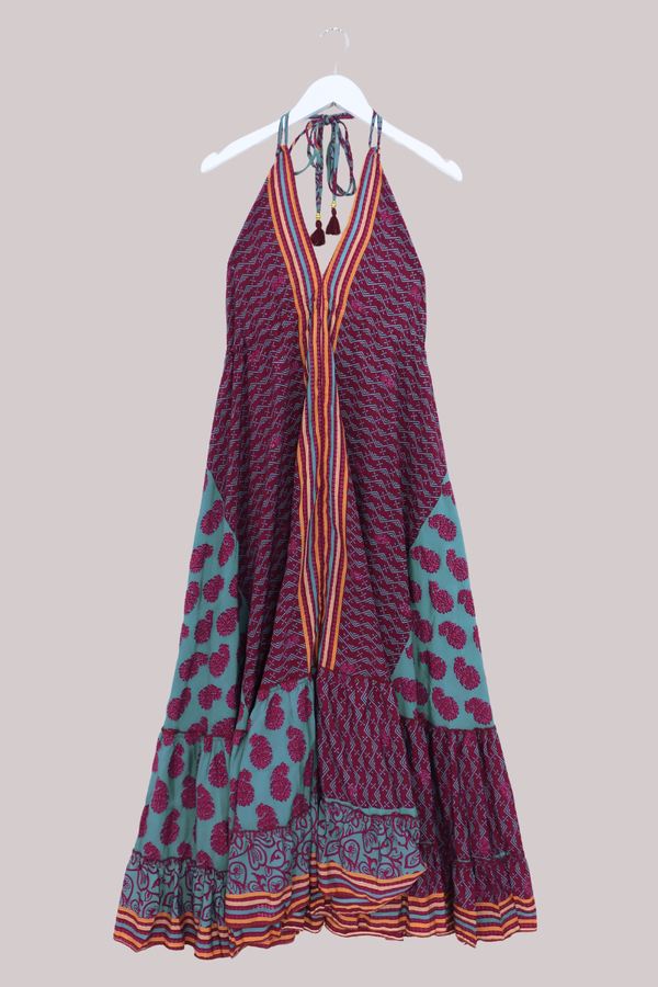 Blossom Halter Midi Dress - Teal & Wine Wildflower - Free Size XL by All About Audrey