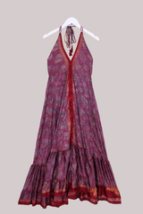 Blossom Halter Midi Dress - Metallic Rosewood Leaves - Free Size XL by All About Audrey