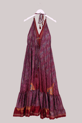 Blossom Halter Midi Dress - Metallic Rosewood Leaves - Free Size XL by All About Audrey