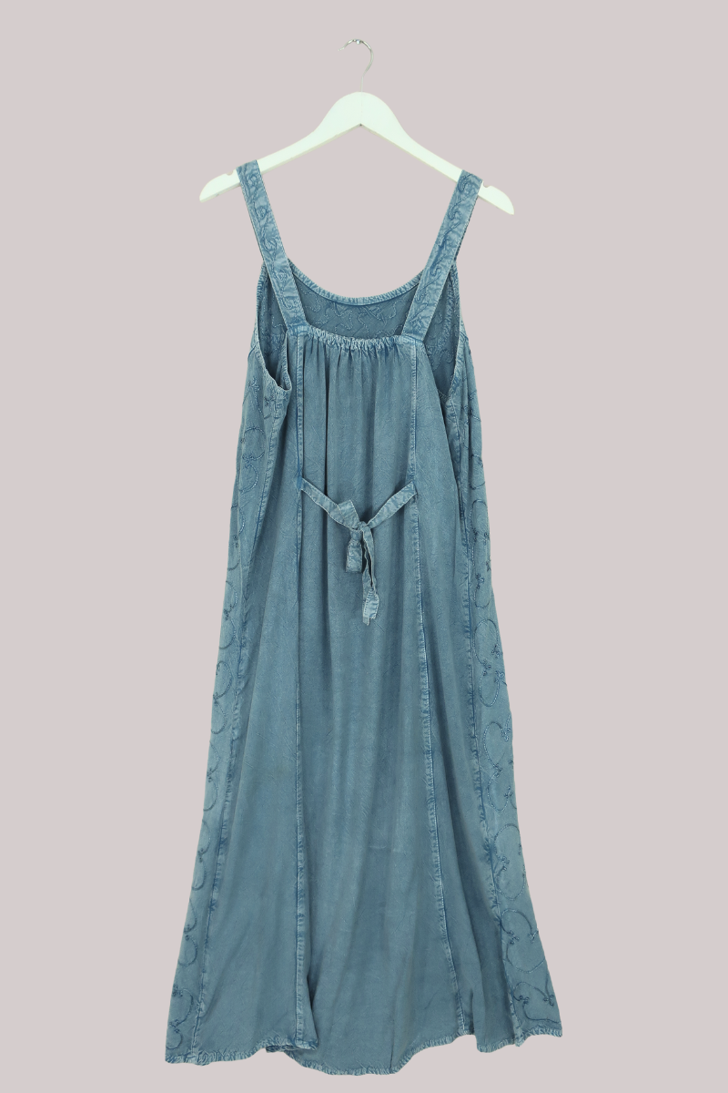 Indian Embroidered Strappy Maxi in Pearl Blue