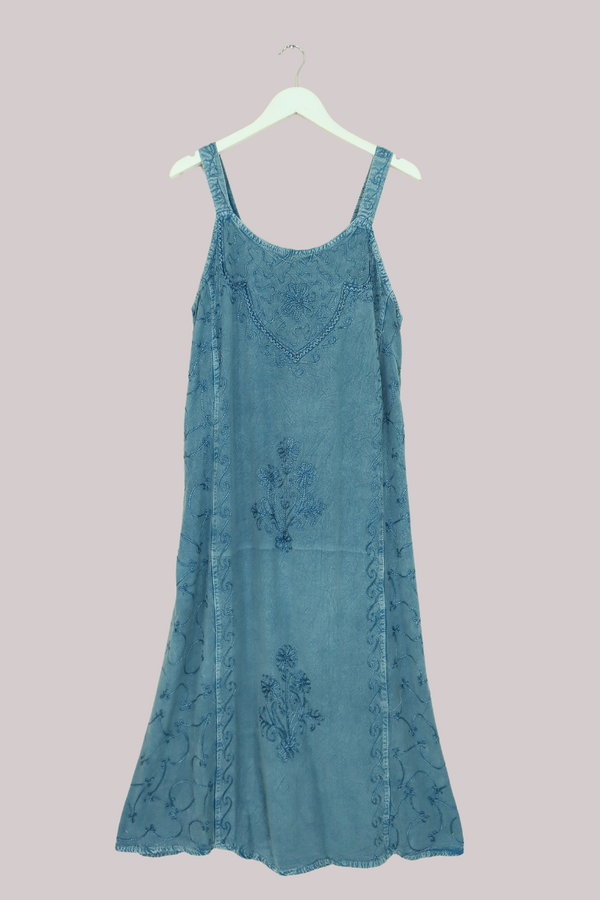 Indian Embroidered Strappy Maxi in Pearl Blue