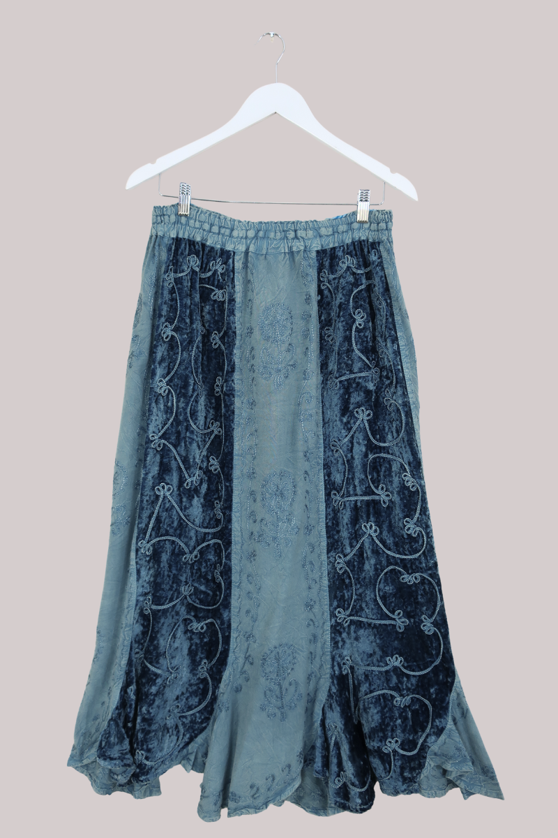 Velvet Handkerchief Midi Skirt in Oceanic - Free Size
