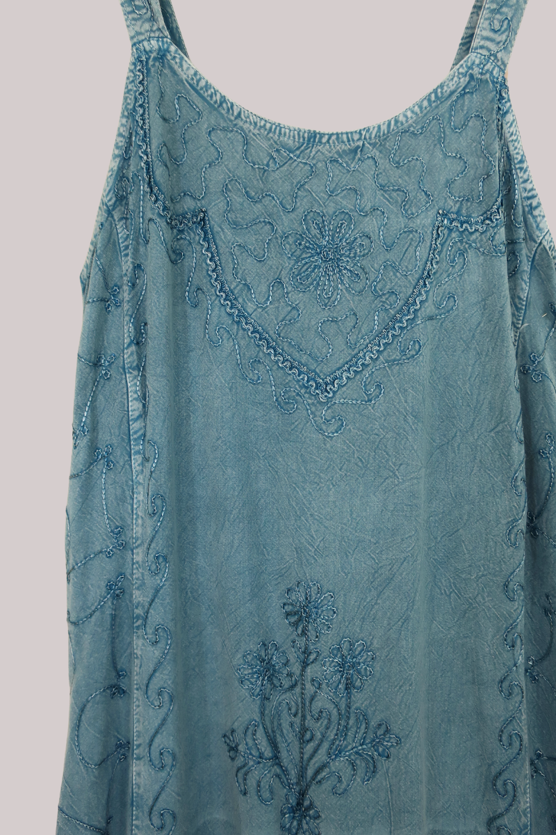 Indian Embroidered Strappy Maxi in Pearl Blue