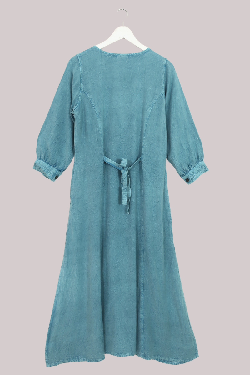 Indian Embroidered Half-Sleeve Maxi in Pearl Blue Floral by All About Audrey