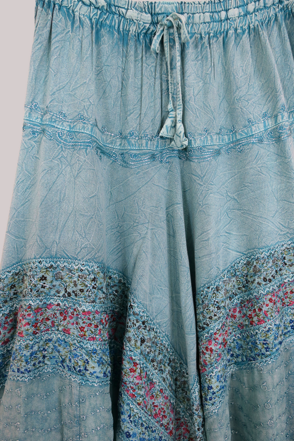 Embroidered A-Line Midi Skirt in Pearl Blue Floral - Free Size by All About Audrey