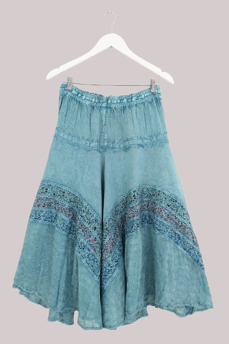 Embroidered A-Line Midi Skirt in Pearl Blue Floral - Free Size by All About Audrey