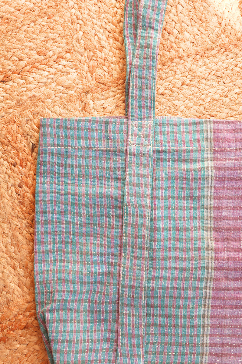 Vintage Kantha Tote Bag in Lavender and Jade Stripe by All About Audrey