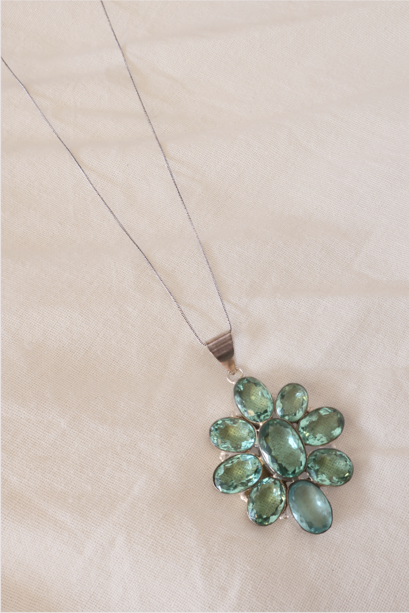 Blue Topaz Daisy Silver Plated Necklace