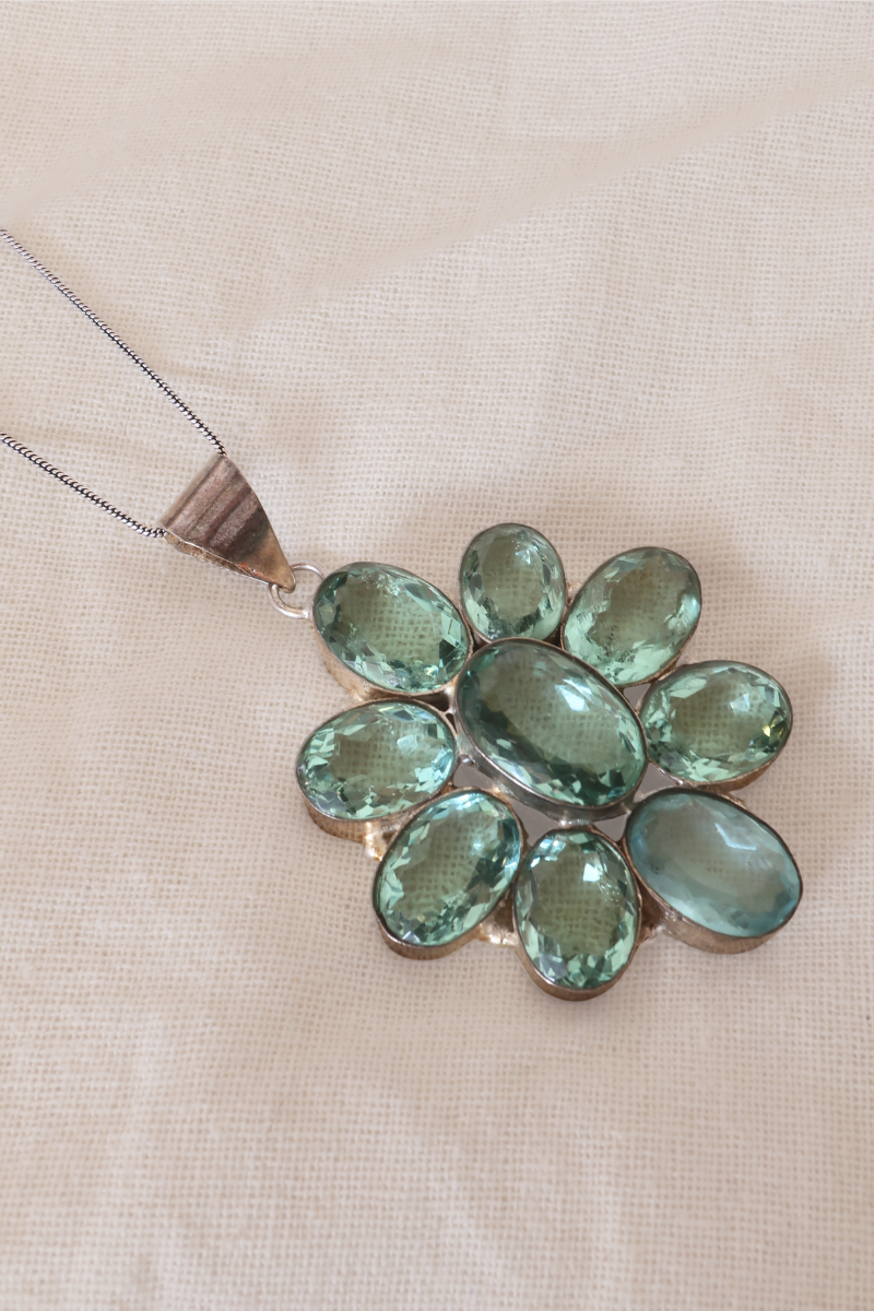 Blue Topaz Daisy Silver Plated Necklace
