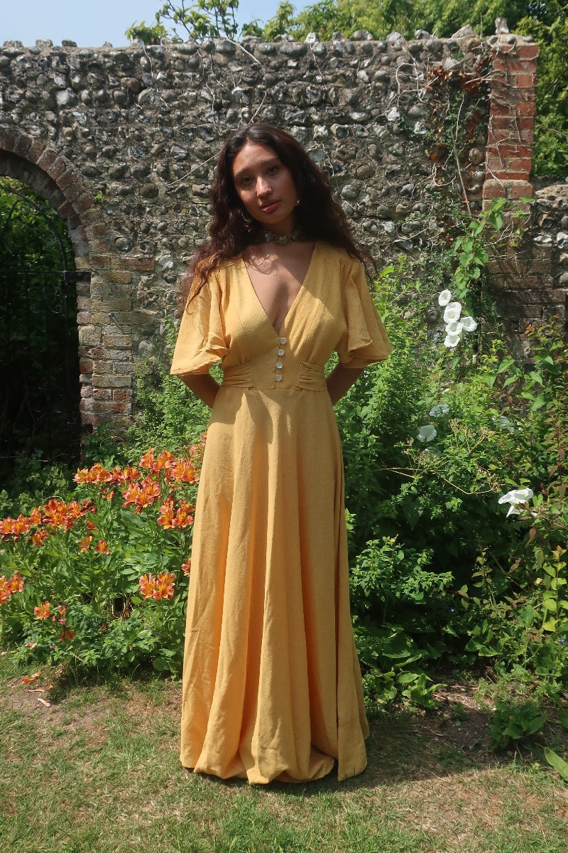 Margot 70s Boho Maxi Dress in Daffodil Yellow