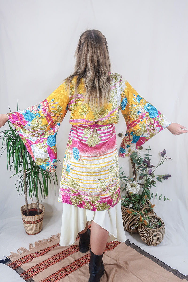 Gemini Kimono - Bright Sunset Canopy - Vintage Indian Sari - Size XXL by all About Audrey
