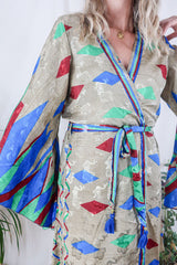Gemini Kimono - Sandstone Paisley Jacquard - Vintage Indian Sari - Size XXL