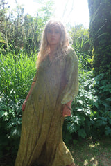 Goddess Dress - Soft Lime & Aqua Paisley Floral - Vintage Pure Silk - XS - M/L by All About Audrey