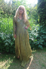 Goddess Dress - Soft Lime & Aqua Paisley Floral - Vintage Pure Silk - XS - M/L by All About Audrey
