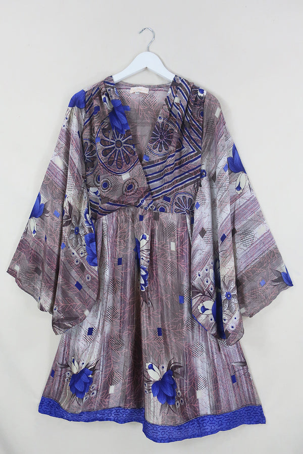 Fleur Bell Sleeve Midi Dress - Bold Amethyst, Mauve & Mocha Floral - Vintage Sari - S - M/L By All About Audrey