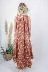 Siren Maxi Dress - Saffron and Lemon Ornate Paisley - Vintage Indian Silk - L