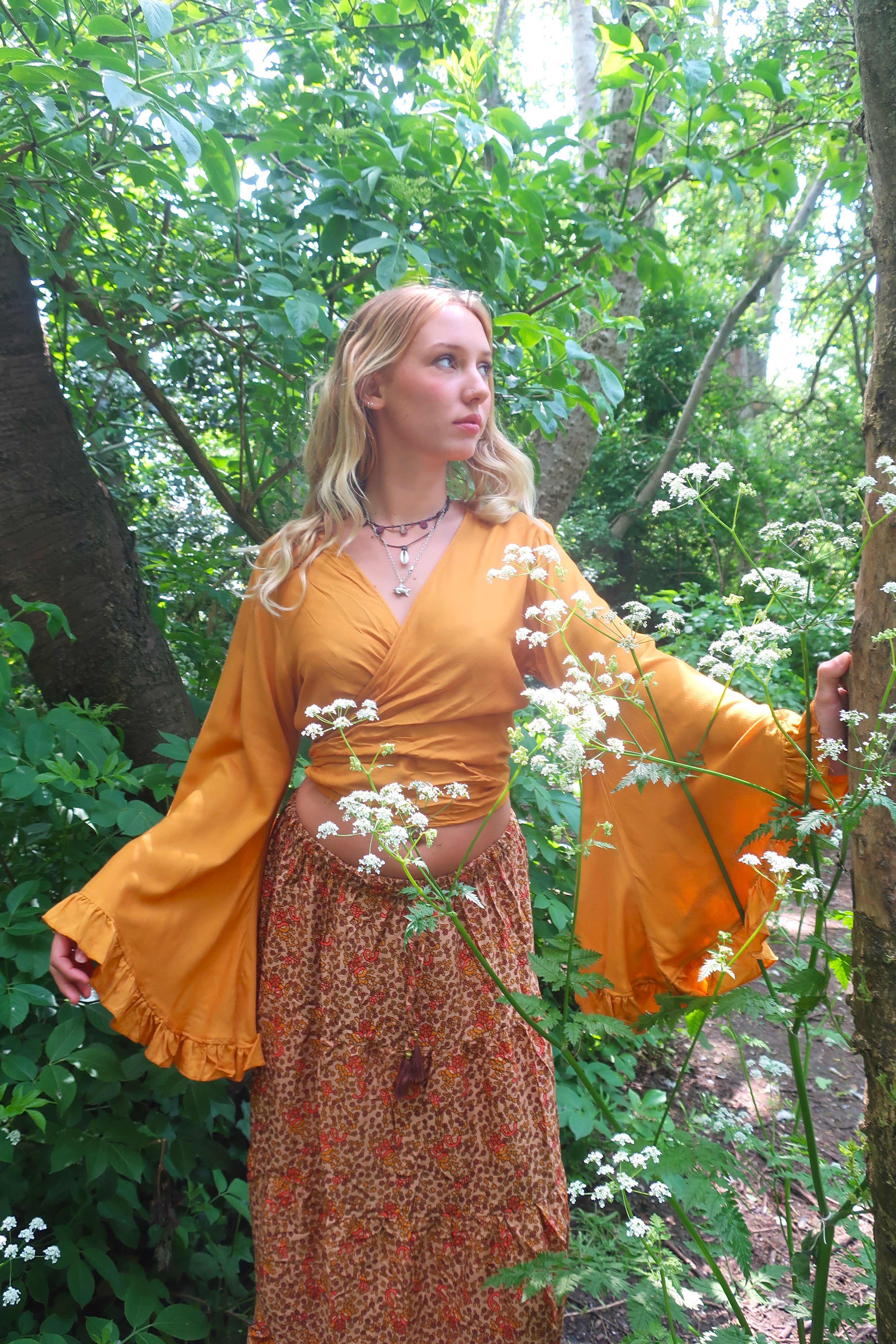 Khroma Venus Wrap Top in Mustard Yellow