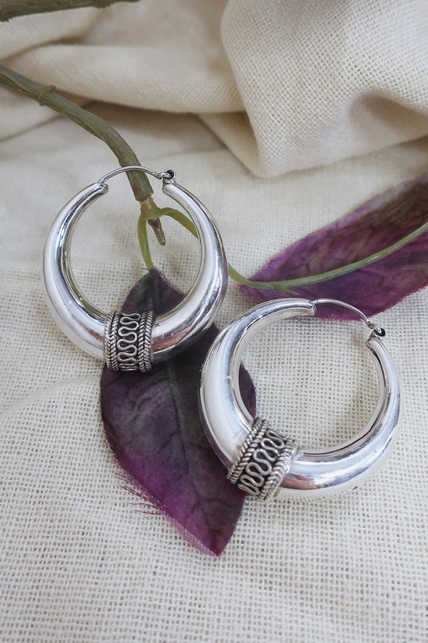 Large Snake Rope Hoop Earrings in Silver by all about audrey