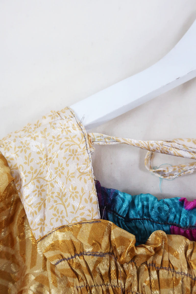 Pearl Top - Vintage Sari - Sunset Patchwork Floral - XS - S